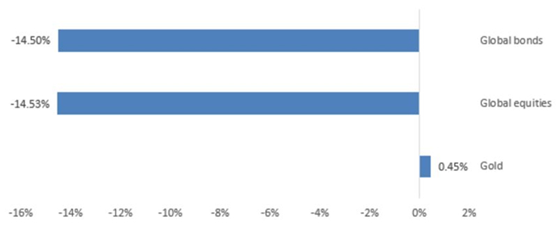 2022 returns for gold, global bonds and global equities