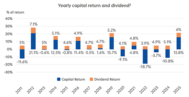 Yearly capital return and dividend