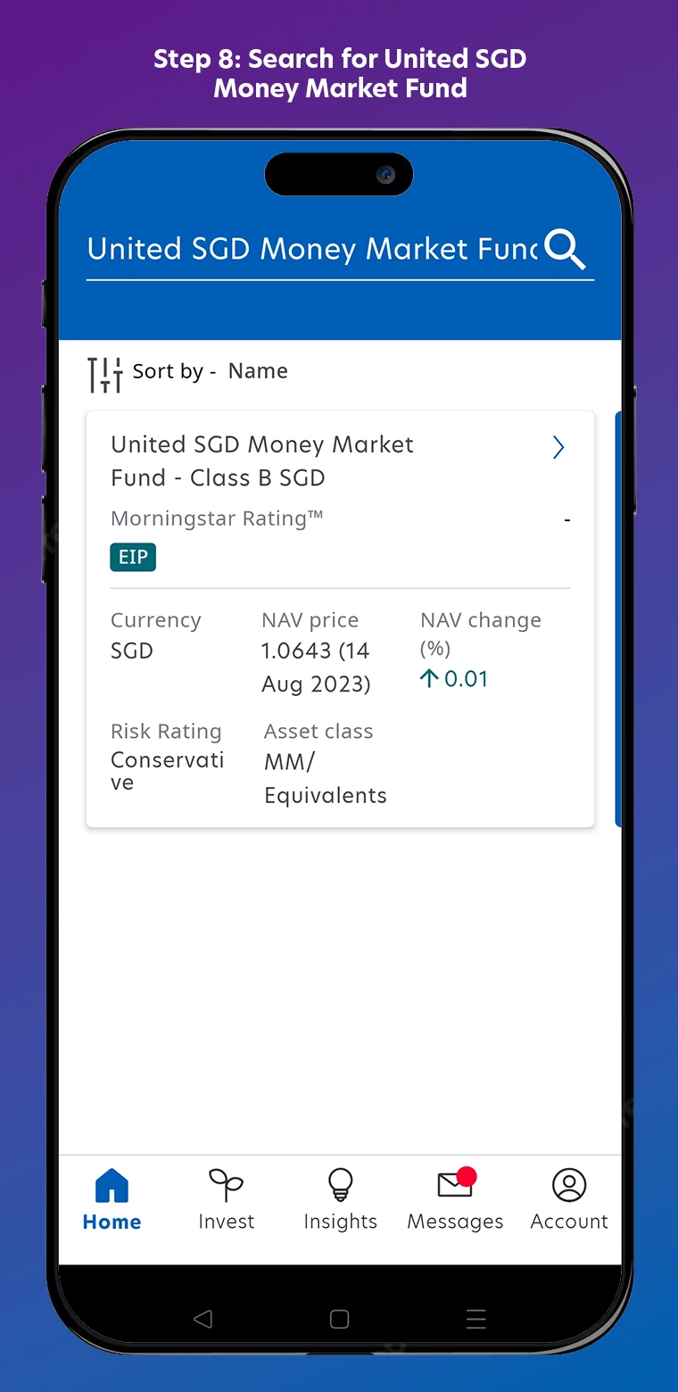 Step 8: Search for United SGD Money Market Fund