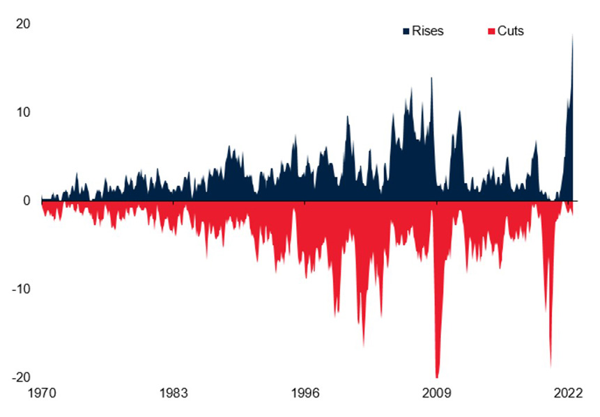 Fig 2: Global policy rate rises and cuts